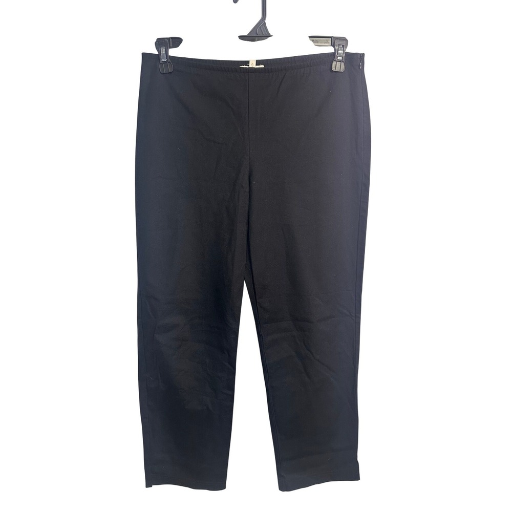 Eileen Fisher Black Organic Cotton Stretch Side Zip Ankle Pants Petite PM
